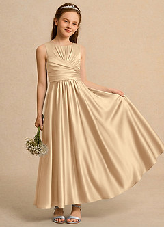 Azazie Ducky Girls Formal Blumenmädchenkleider A-Linie Plissee Stretch-Satin Kleid Champagner image1
