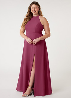 Azazie Clarice Bridesmaid Dresses Mulberry A-Line Halter Chiffon Dress image11