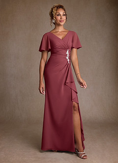 Azazie Suffolk Mother of the Bride Dresses Merlot A-Line Pleated Chiffon Dress image1
