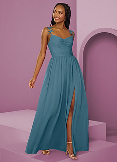 Barbie ♥ Azazie Brautjungfernkleider A-Linie Plissee Chiffon Kleid Bermudablau image7