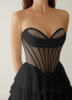 Liliannah Black Lightweight Chiffon/Hotfix Rhinestone Prom Dress image5