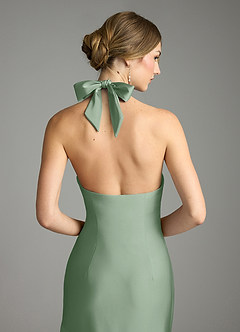 Azazie Nayeli Jurken voor bruidsmeisjes Jurk van Stretch Satijn met A-Lijn Geplooid Matcha image7