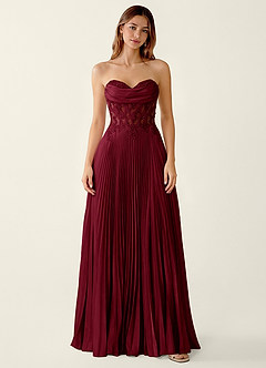 Clementine Burgundy Satin Lace Up Back A-line Prom Dress image3