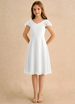 Azazie Narin Girls Formal Jurken voor bloemenmeisjes A-Lijn Jurk van Chiffon met Mouwen Wit image5