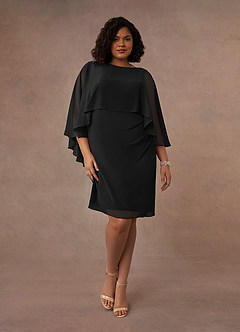Azazie Mirra Mother of the Bride Dresses Black Sheath Scoop Pleated Chiffon Dress image7