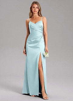 Azazie Azuree Brudtärnklänningar Klä av A-Linje i Stretch Satin Plisserad Molnblått image1