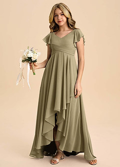 Azazie Caria Junior Moss Green A-Line Pleated Chiffon Dress image6