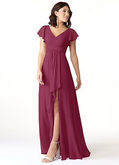 Azazie Omari Robes de demoiselle d'honneur Robe Trapèze en Mousseline de soie Mûre image4