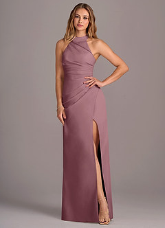 Azazie Jemma Vestidos de damas de honor Vestido Amatista de Gasa de Corte Recto con Plisado image4