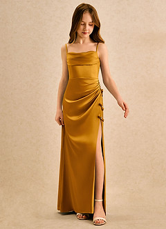 Azazie Bundt Girls Formal Flower Girl Klänningar Klä A-Line i Stretch Satin Plisserad image3