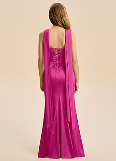 Azazie Sorrel Junior Robe Sirène en Satin extensible Rayé Fuchsia image2