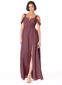 Azazie Lianne Bridesmaid Dresses Sangria A-Line Off the Shoulder Chiffon Dress image2
