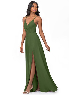 Azazie Everleigh Bridesmaid Dresses Olive A-Line Sweetheart Pleated Chiffon Dress image6