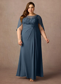 Azazie Hera Brudens mor kjoler A-Line Blonde Capelet Chiffon Gulv-længde Kjole image6