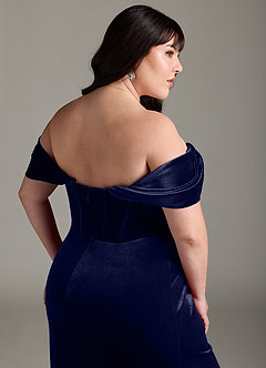 Azazie Jas Robes de demoiselle d'honneur Robe Fourreau Convertible en velours Schulterfreies Korsett Bleu Marine Foncé image17
