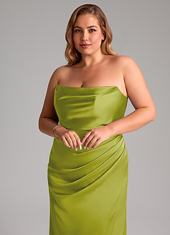 Azazie Leonis Bridesmaid Dresses Lemongrass Mermaid Pleated Stretch Satin Convertible Dress image10