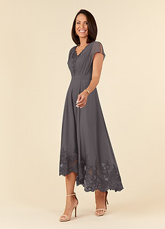 Azazie Palana Mother of the Bride Dresses Steel Grey A-Line Lace Chiffon Dress image2