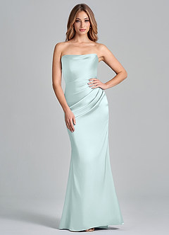 Azazie Olea Jurken voor bruidsmeisjes Converteerbaar Jurk van Stretch Satijn met Zeemeermin Strapless Zeeglas image1