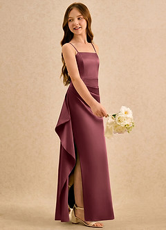Azazie Cannoli Girls Formal Flower Girl Dresses Merlot A-Line Pleated Stretch Satin Dress image4