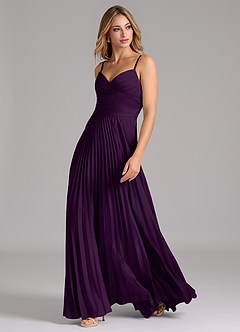 Azazie Vini Bridesmaid Dresses Grape A-Line Pleated Stretch Satin Dress image5