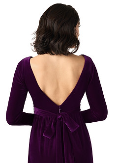 Azazie Brynn Bridesmaid Dresses Grape A-Line Long Sleeve Velvet Dress image5