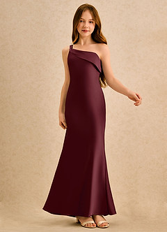 Azazie Almond Girls Formal Sukienki dla dziewczynek sypiących kwiaty Osłona Jedno ramię Satyna elastyczna Długość podłogi Sukienka image6