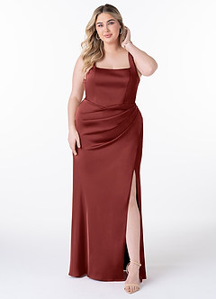 Azazie Mero Bridesmaid Dresses Terracotta Mermaid Pleated Stretch Satin Dress image6