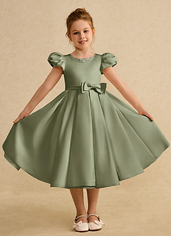 Azazie Pearl Blumenmädchenkleider Ballkleid Plissee Matte Satin Kleid Pistazie image4