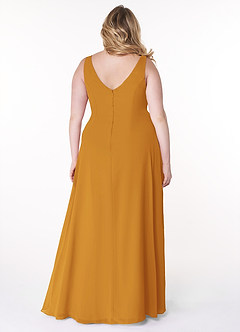 Azazie Kori Bridesmaid Dresses Butterscotch A-Line Pleated Chiffon Dress image7