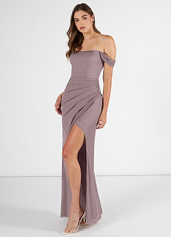 Azazie Kit Bridesmaid Dresses Dusk Mermaid Off the Shoulder Mesh Dress image3