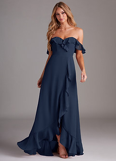Azazie Lyra Bridesmaid Dresses Dark Navy A-Line Chiffon Convertible Dress image4