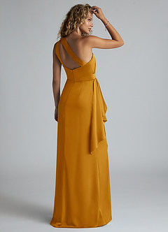Azazie Maive Robes de demoiselle d'honneur Robe Fourreau en Satin extensible Rayé Caramel écossais image10