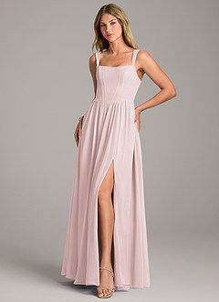 Azazie Rosaline Bridesmaid Dresses Blushing Pink A-Line Side Slit Chiffon Dress image3