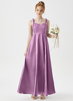 Azazie Rosey Junior A-Linie Herzausschnitt Metallischer Satin Kleid Blauregen image1
