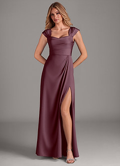 Azazie Laila Brautjungfernkleider A-Linie Plissee Stretch-Satin Kleid Sangria image4