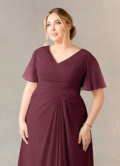 Azazie Morning Glory Mother of the Bride Dresses Cabernet A-Line V-Neck Ruched Chiffon Dress image9