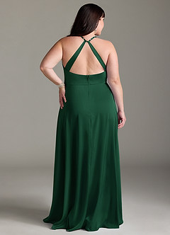 Azazie Davis Bridesmaid Dresses Dark Green A-Line Pleated Stretch Satin Dress image8