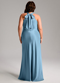 Azazie Doretta Bridesmaid Dresses Steel Blue Mermaid Pleated Stretch Satin Dress image10