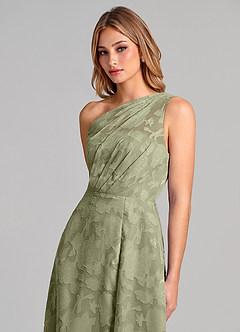 Azazie Phaedra Bridesmaid Dresses Pistachio A-Line One Shoulder Floral Burnout Dress image7