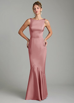 Azazie Tamera Bridesmaid Dresses Dusty Rose Mermaid Pleated Stretch Satin Dress image3