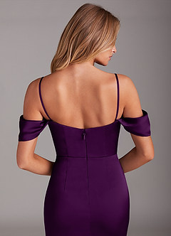 Azazie Saige Bridesmaid Dresses Grape Mermaid Off the Shoulder Stretch Satin Dress image6