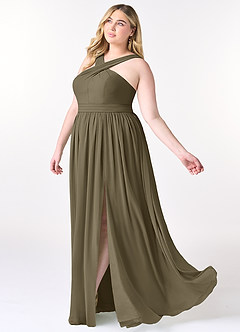 Azazie Elvira Vestidos de damas de honor Vestido Verde Sauce de Gasa de Línea A con Plisado image9