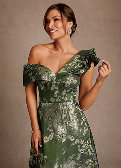 Azazie Des Moines Abiti per la Madre della Sposa Abito A-Line in Jacquard Floreale Monospalla Matcha Verde image7