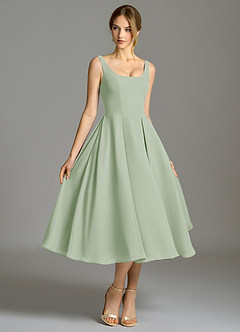 Azazie Amalie Abiti da Damigella Abito A-Line in Chiffon Plissettato Verde Salvia image3