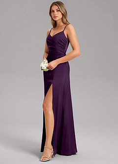 Azazie Azuree Bridesmaid Dresses Grape A-Line Pleated Stretch Satin Dress image4