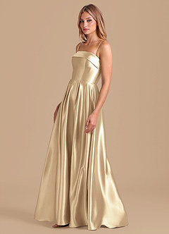 Azazie Lucienne Bridesmaid Dresses Champagne A-Line Pleated Metallic Satin Dress image4