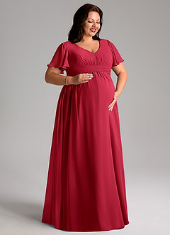 Azazie Verna Brautjungfernkleider für Schwangere A-Linie V-Hals Gerüscht Chiffon Bodenlänge Kleid image10
