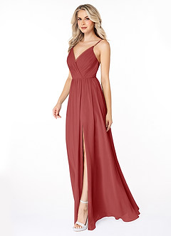 Azazie Gracie Bridesmaid Dresses Rust A-Line Pleated Chiffon Dress image4