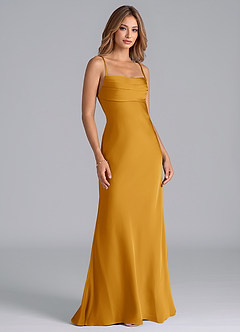 Azazie Seema Bridesmaid Dresses Butterscotch Mermaid Corset Stretch Satin Dress image1
