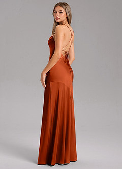 Azazie Grata Robes de demoiselle d'honneur Robe Fourreau en Satin extensible Fente Latérale Paprika image7